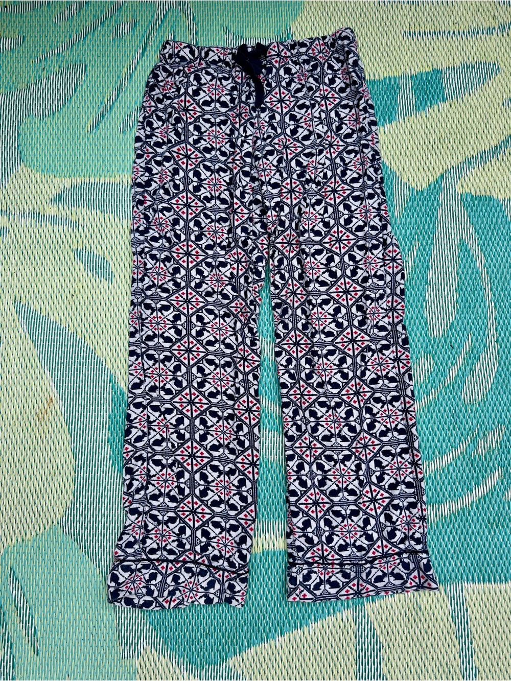 Flannel Navy Patterned Pajama Pants Nordic Fair Isle Print